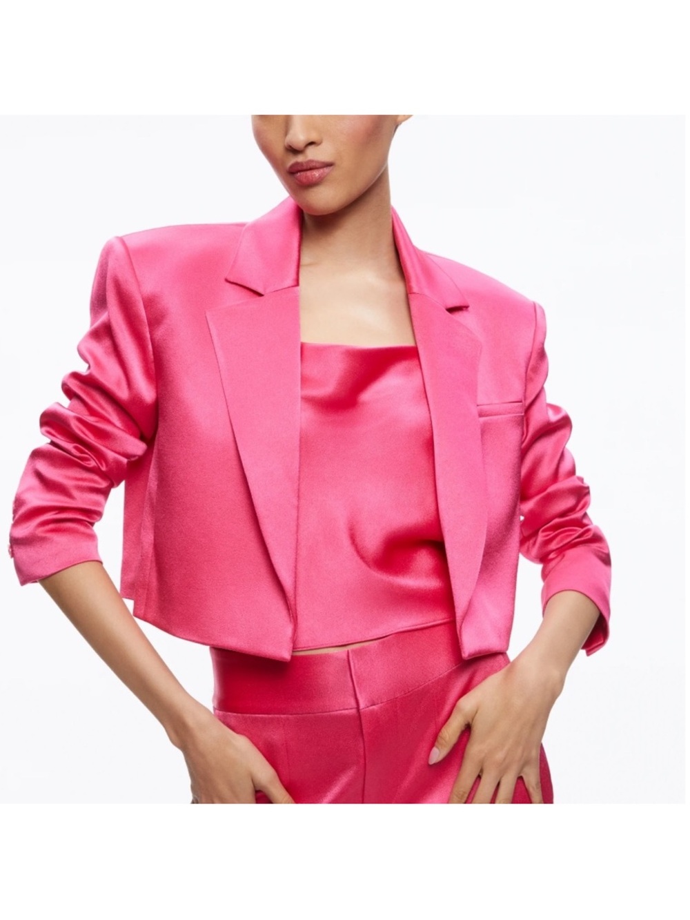 Alice and Olivia Shan cropped satin blazer S